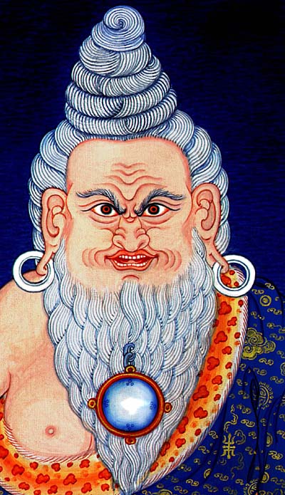 detail from a thangka of Rang-rig Togden showing his face